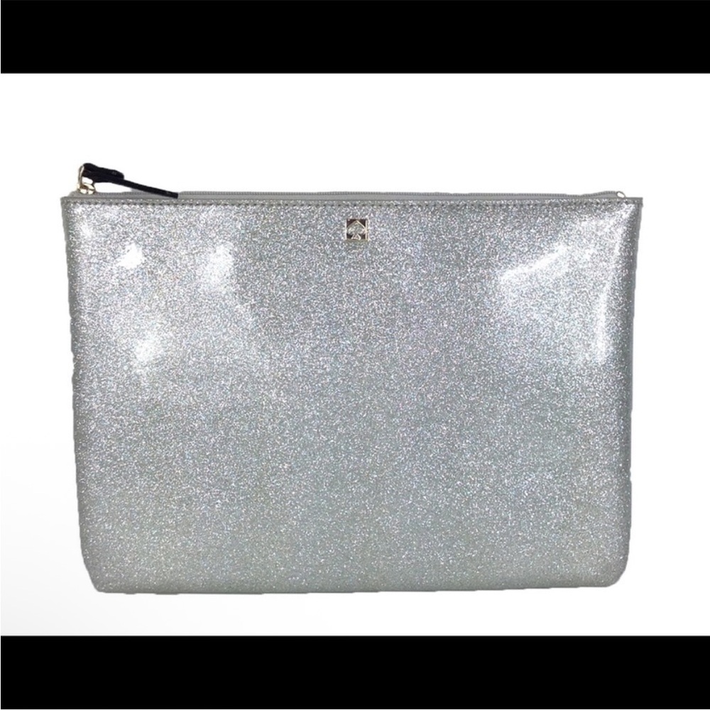 Kate Spade Mavis Silver Glitter Pouch Clutch bag EUC - Picture 2 of 8